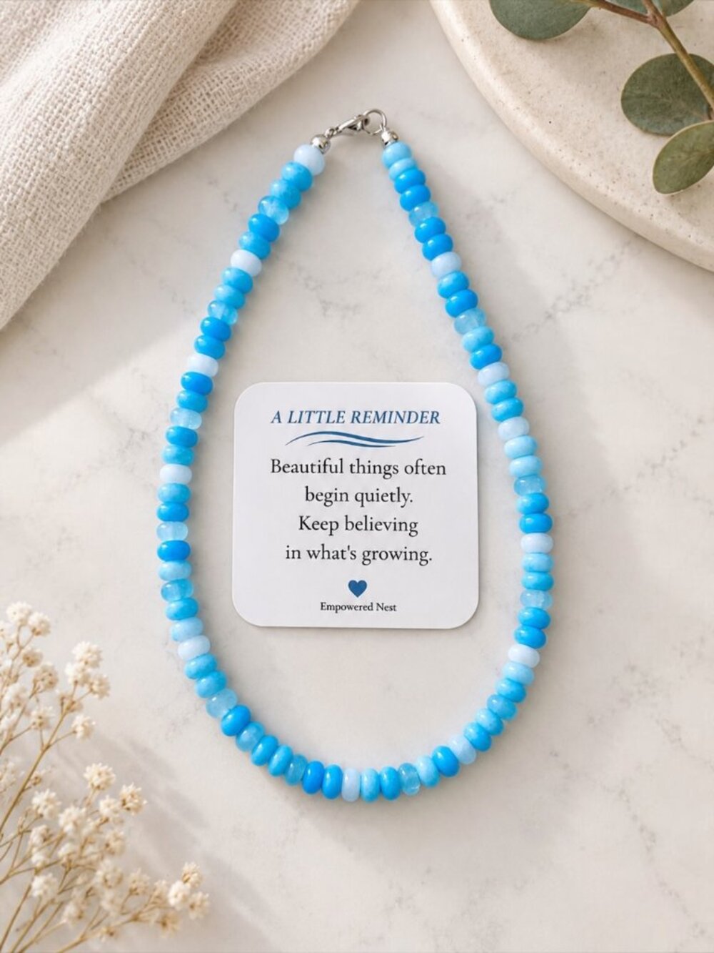 Handmade Blue Beaded Necklace | Coastal Inspired Jewelry